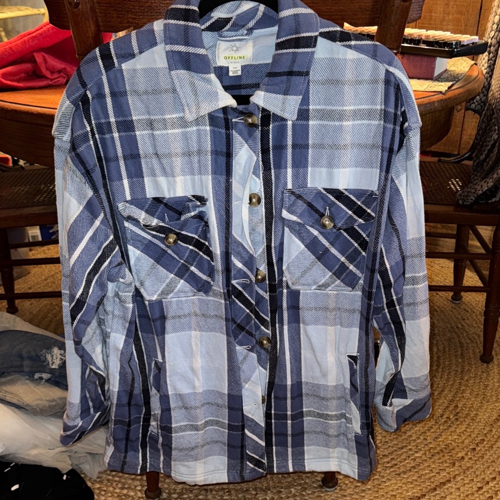 OFFLINE by Aerie Blue Plaid Button-Up Shacket